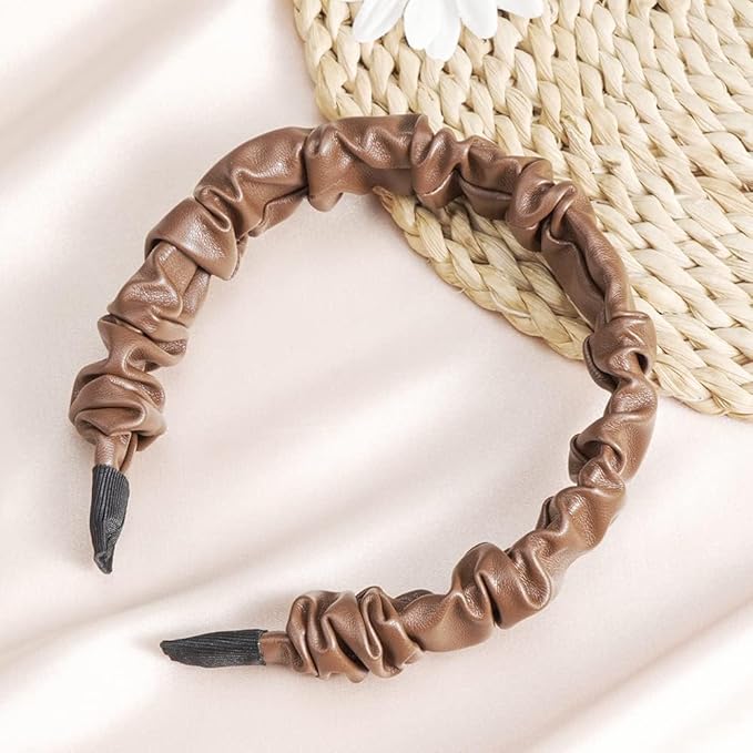 Madison Tyler Leather Headbands for Women | PU Leather Brown Handmade Outdoor Hair Band | Thin and Thick Hair | Skincare and Boho Spring Headband
