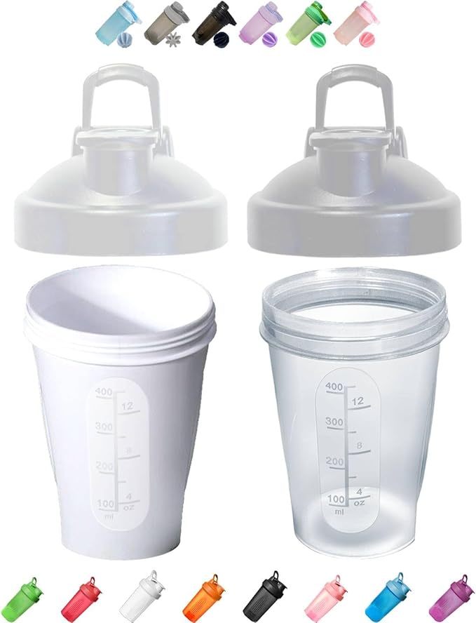Protein Shaker Bottle w. Classic Loop Top & Stainless Whisk Ball-Protein Shaker Bottle Leak Proof Class Portable Gym Shaker Water Bottle w. Measurement Line BPA Free Plastic Sports Mixer-(16 oz,White)