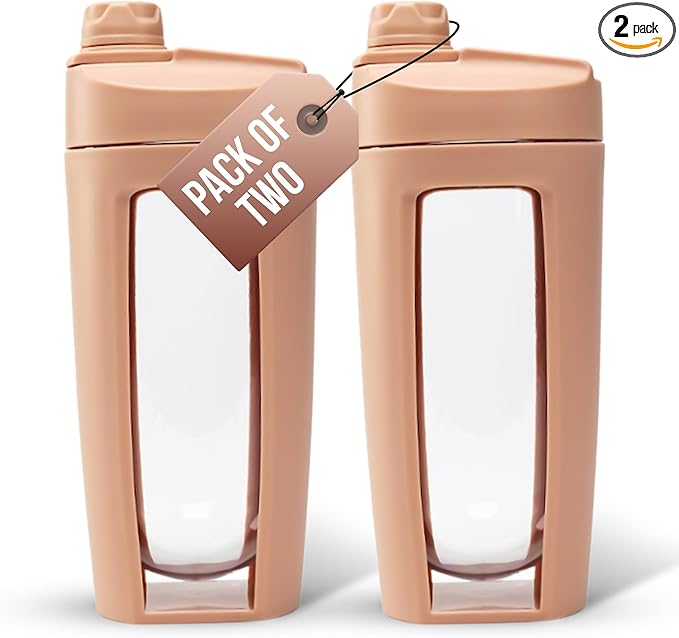 Odor-Free Fitness Bottle with Screw Lid – Round Shape, Leakproof, Eco-Friendly, Reusable Protein Shaker & Smoothie Bottle – Black, Blue, Pink, Beige, White, Purple (Beige, Pack Of 2)