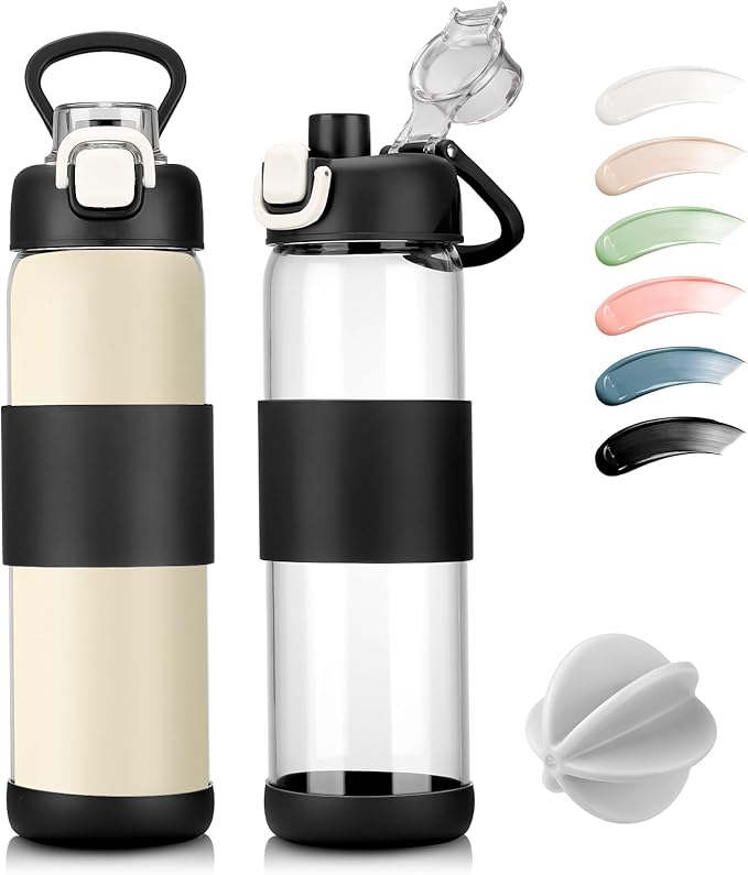 Glass Water Bottle for Protein Mixes 24 oz Protein Shaker Bottles with Whisk Ball Portable Leak Proof Shaker Blender for Fitness BPA Free