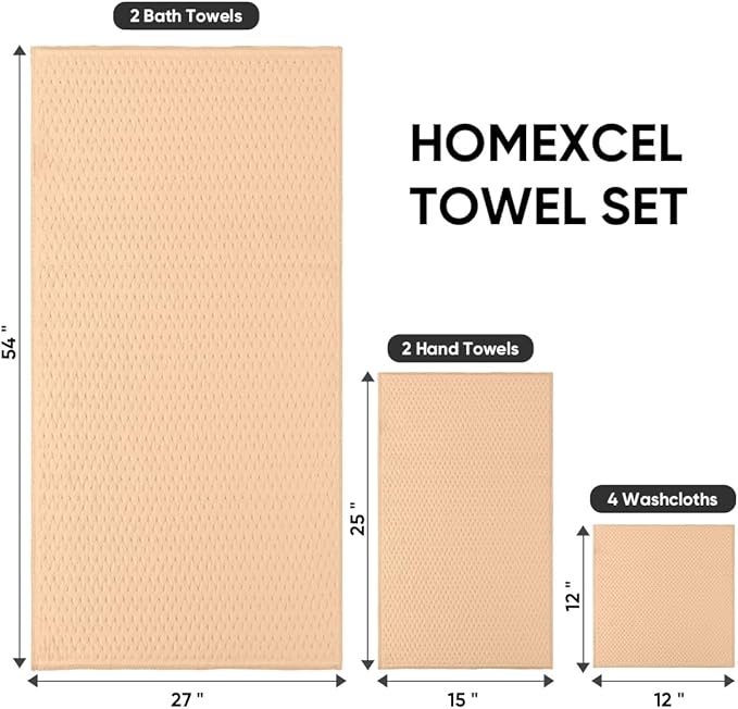 HOMEXCEL 8 Piece Bath Towel Set, Microfiber Bathroom Towel - 2 Bath Towels, 2 Hand Towels, and 4 Wash Cloths, Super Soft, Highly Absorbent Towels for Bathroom, Gym, Hotel, and Spa (Brown)