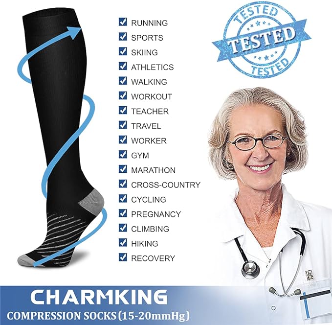 CHARMKING Compression Socks for Women & Men Circulation (8 Pairs) 15-20 mmHg is Best Support for Athletic Running,Hiking