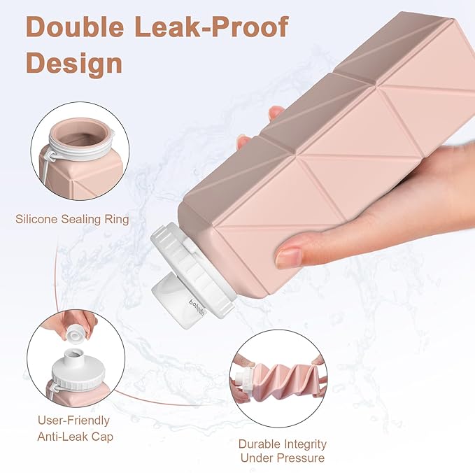 Collapsible Water Bottles 2 Pack Compact Portable,Leakproof,Bpa-Free Silicone Bottles For Travel,Hiking,Camping,Gym,Outdoor Sports.Curable,Lightweight,Reusable For On-The-Go Hydration