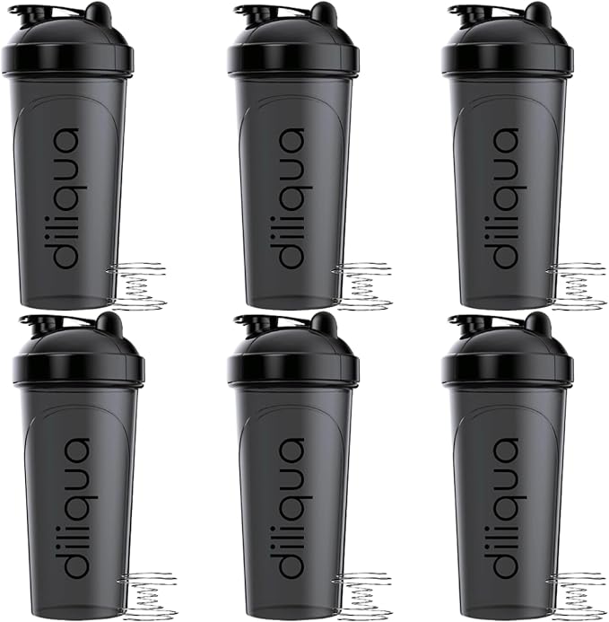 6 PACK, Shaker Bottles with Wire Whisks for Protein Mixes | Leakproof Blender Shaker Bottle Pack | BPA-Free & Dishwasher Safe | 6 24 oz shaker bottles | Shaker Cups for shakes
