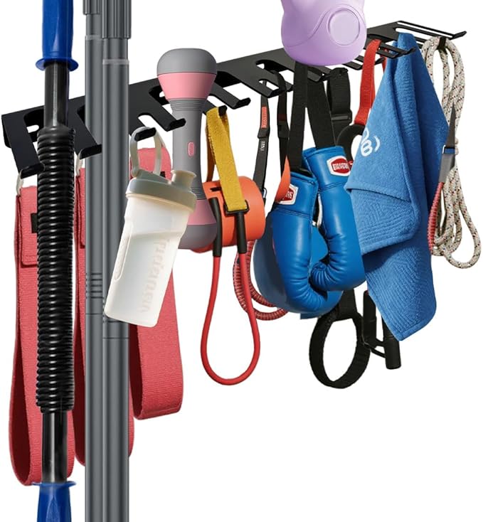 2-Tier Black Barbell Wall Rack + Dual-Mounted Vertical Olympic Barbell Wall Rack .（3 Hooks）. dumbbell rack.Concrete/Wood Screws.(not for 16-inch center walls)