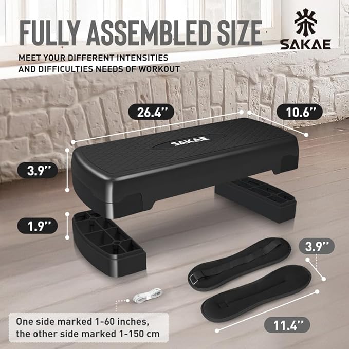 Adjustable Height Aerobic Stepper Set, Multiple Bundle Options with Dumbbells, Kettlebell, Waist Trimmer, Ankle Weights or Weighted Vest, Workout Exercise Step Platform w/Level Risers, 4 Colors