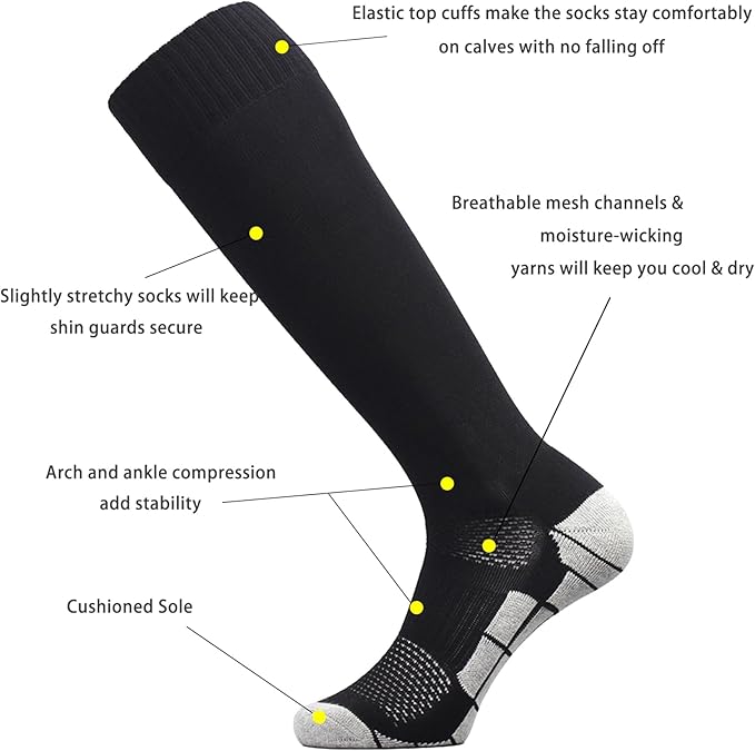 CWVLC Soccer Socks (1/3/5 pairs) Team Sport Knee High Socks for Adult Youth Kids