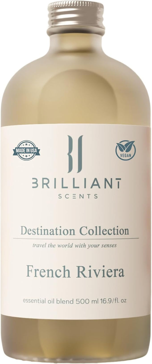 French Riviera Fragrance Oil 500ml - Premium Diffuser Oil for Home, Office, Hotels - Long Lasting, Plant-Based, Meets IFRA Standards, USA-Made - Blood Orange, Jasmine, Tonka Bean