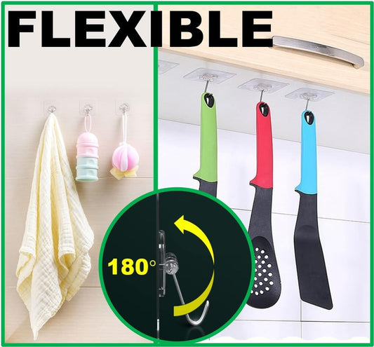 40pcs Heavy Duty Adhesive Hooks for Damage-Free Hanging - Transparent Plastic Hangers for Ceilings and Walls