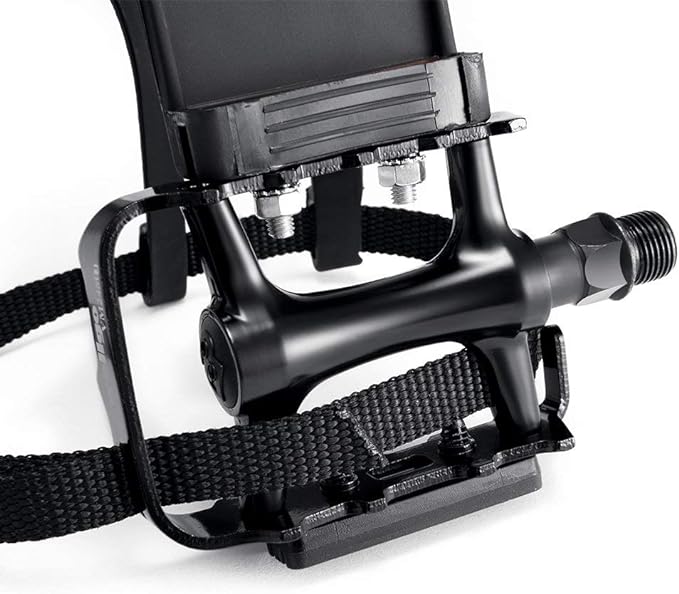 Bike Pedals with Clips and Straps for Outdoor Cycling and Indoor Stationary Bike 9/16-Inch Spindle Resin/Alloy Bicycle Pedals