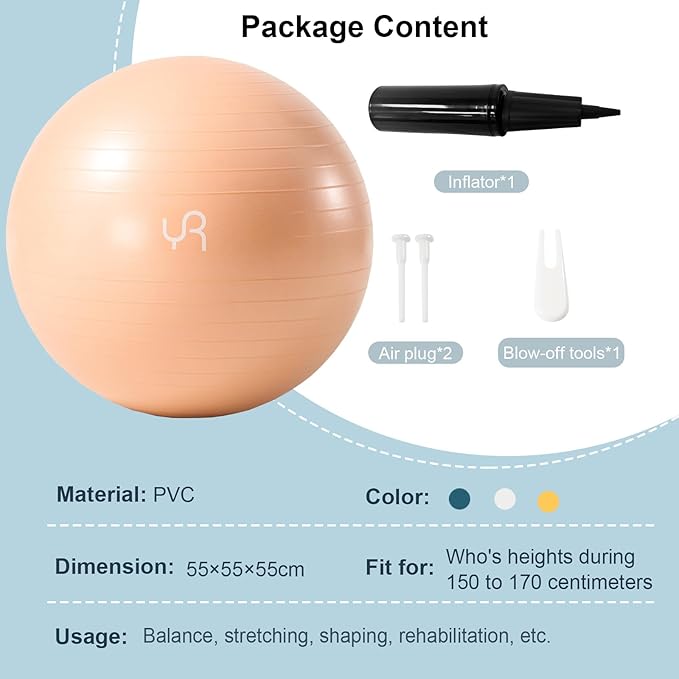 Exercise Ball for Workouts, Anti-Burst and Slip Resistant Yoga Ball for Gym Fitness and Physical Therapy