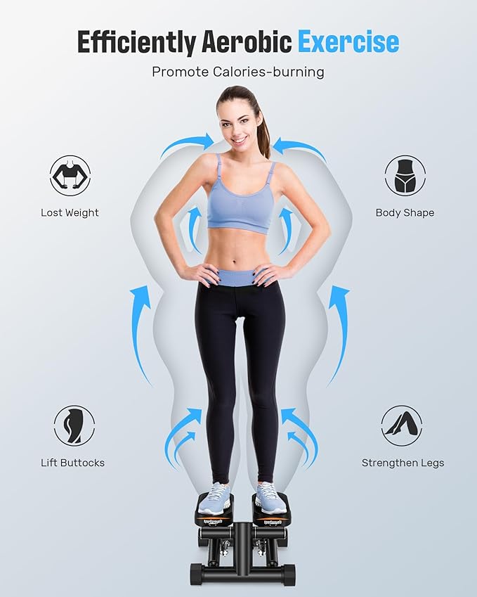 Sportsroyals Stair Stepper,Twist/Mini Stepper for Exercise at Home,Step Machine with Resistance Bands for Full Body Workout, 350lbs+ Capacity