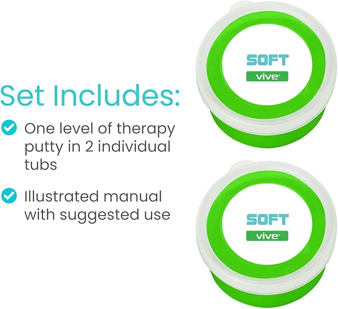 Vive Therapy Putty for Adults, for Hand Therapy (2 Pack) - Occupational Sensory Stress Relief Tools - for Physical Exercise, Finger Pain, Grip Strength, Rehab, Arthritis, Forearms, Fidgeting, Motor