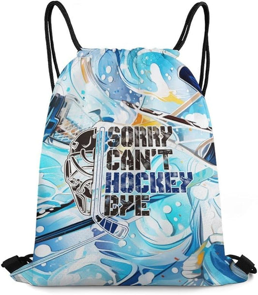 Hockey Drawstring Backpack - Cool Cinch Sack, String Backpacks for Kids Women Men Boys Girls for Gym Outdoor Sports Travel Athletic Drawstring Bag - Lightweight/Foldable