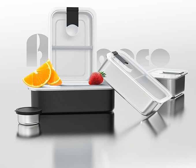 Stainless Steel Bento Lunch Box for Kids, 33oz Leak-Proof Lunch Box Containers, Microwave-Safe, with Adjustable Divider, Convenient Metal Lunchbox for School, Travel