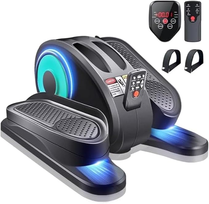ESL Under Desk Elliptical - Portable Leg Exerciser with Pedal Strap for Seniors, Compact Seated Elliptical with Remote Control, LCD Display Electric Elliptical Trainers for Home