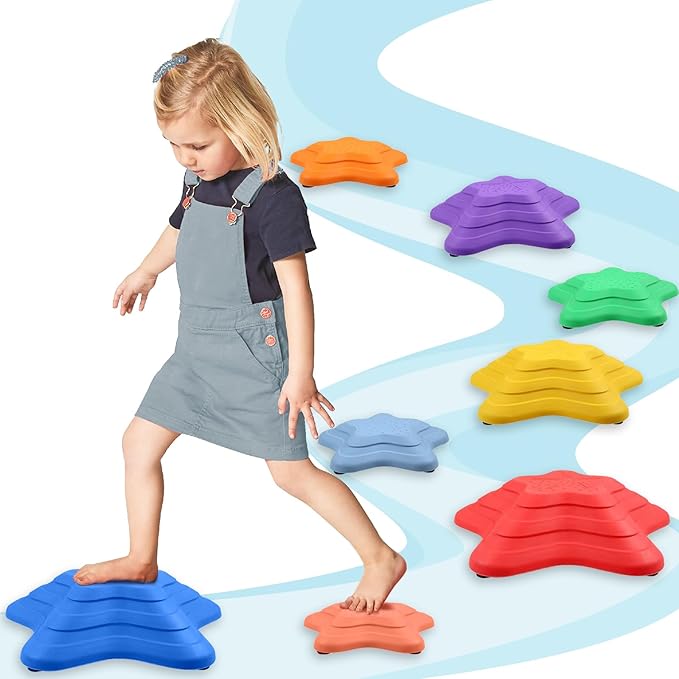 Gentle Monster Stepping Stones for Kids, Set of 8 PCS for Balance with Non-Slip Bottom - Exercise Coordination and Stability