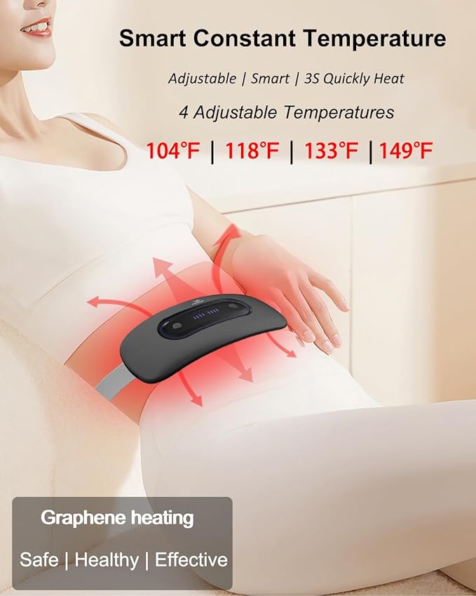 Electric Heating Pad, Portable Cordless Menstrual Heating Pad with 4 Heat Levels and 4 Massage Modes, Fast Large Heating Belly Wrap Belt for Cramps, Back Pain Relief Gifts for Women Girls Her(Black)