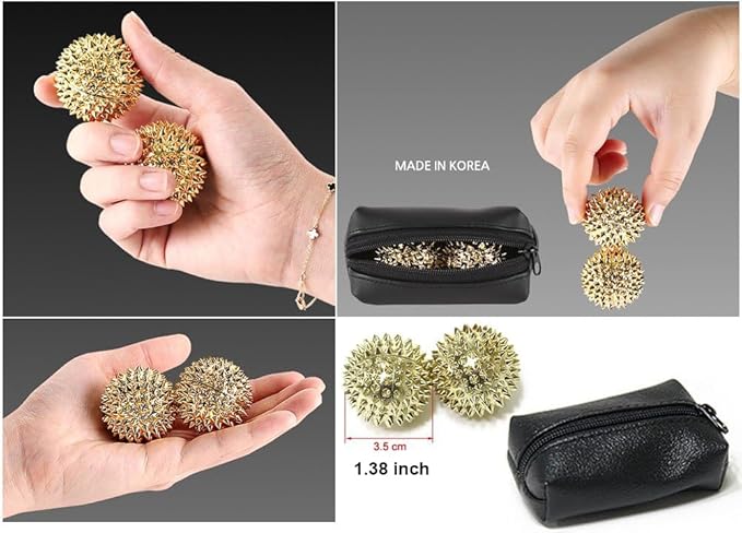 Hand Acupressure Balls Set of 2, Spiky Massage Orb, Compact Design for Grip and Finger Exercise, Palm Massage Tools with Storage Pouch_1.46 inches (37mm)
