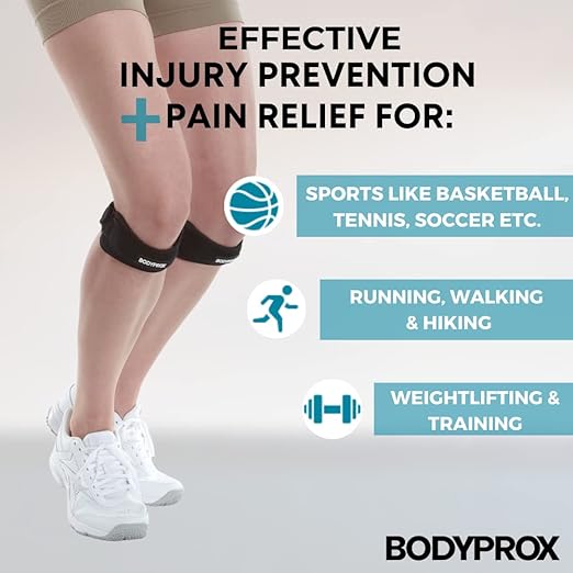 Bodyprox Patella Tendon Knee Strap 2 Pack, Knee Pain Relief Support Brace Hiking, Soccer, Basketball, Running, Jumpers Knee, Tennis, Tendonitis, Volleyball & Squats