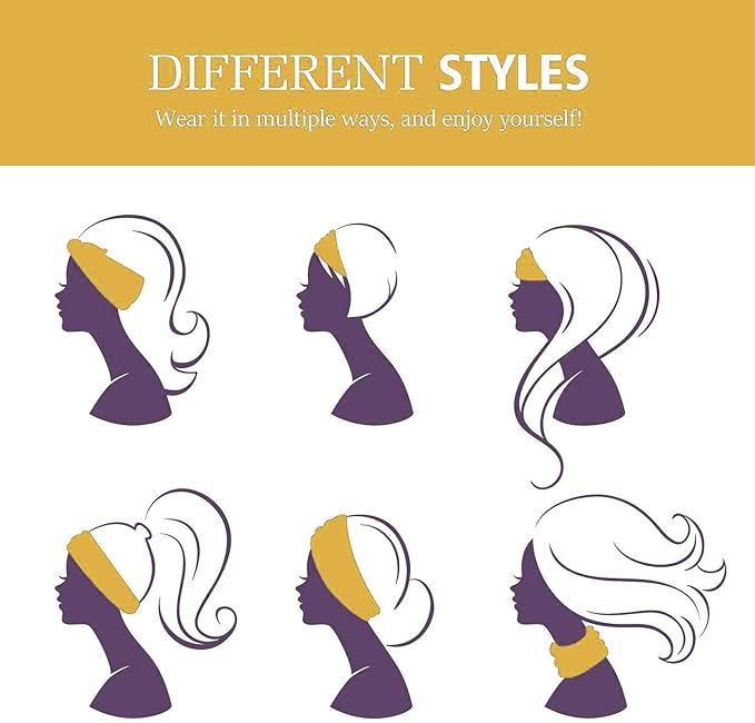 GiLi 2 Pack Wide Headbands for Women Boho African Knotted Non Slip Fashion Hair Bands Yoga Running Sports Workout Gym Head Wraps Elastic Soft Cotton Cloth Turbans Bandana for Girls(Yellow,Navy)