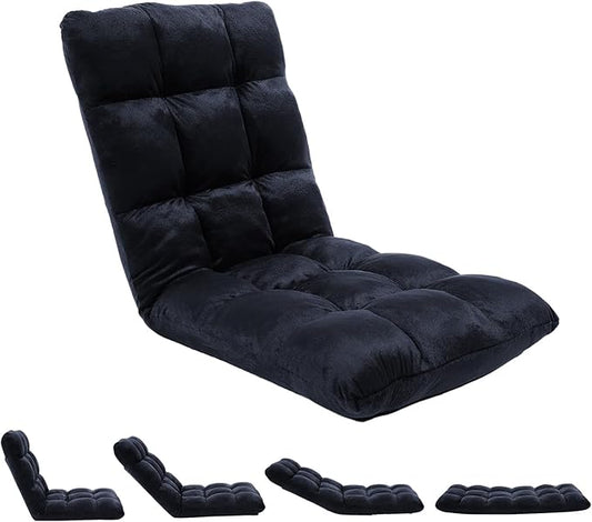 FLOGUOR Indoor 5-Position Adjustable Floor Chair with Back Support Folding Padded Gaming Sofa Chair, Lounge Chair for Adults Video Gaming, Perfect for Meditation, Reading QL050-BK