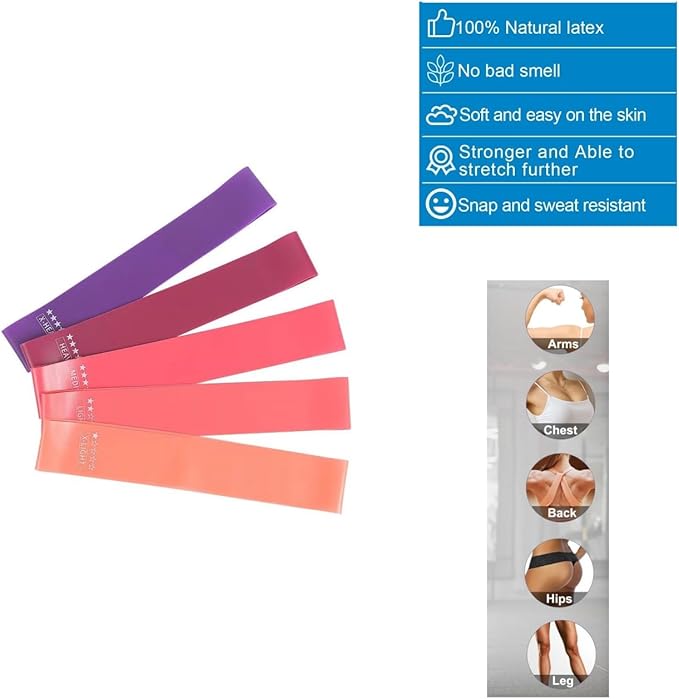 Cekaso Resistance Exercise Bands with 5 Resistance Levels for Strength Training and Physical Therapy, 5 vary