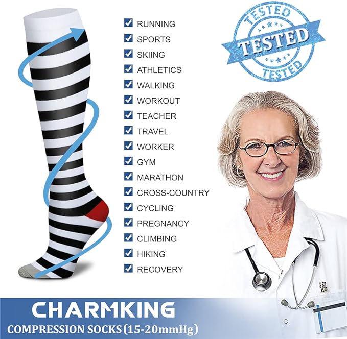 CHARMKING Compression Socks for Women & Men Circulation (8 Pairs) 15-20 mmHg is Best Support for Athletic Running,Hiking