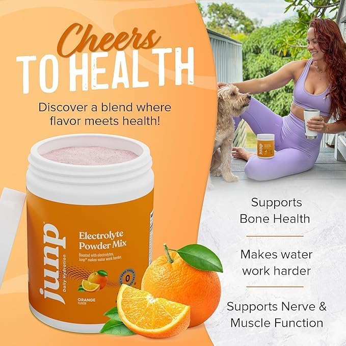 JUNP Electrolytes Powder No Sugar No Carbs – Sweet Tangy Citrus Orange Drink Mix - Potassium & Salt Electrolyte Hydration Powder Zero Calorie Sugar Free Electrolyte Powder, Keto Friendly, 180 Servings