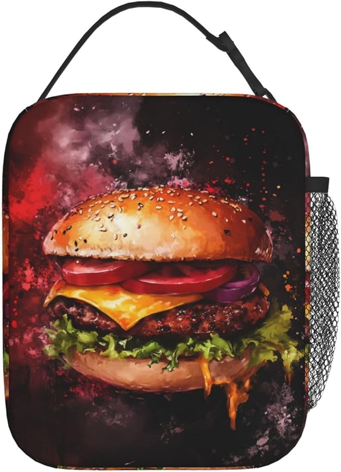 Hamburger Lunch Box for Women Men, Insulated Lunch Box Reusable Portable Lunch Bag Cooler Tote Waterproof Lunch Container for Office Picnic Work Travel
