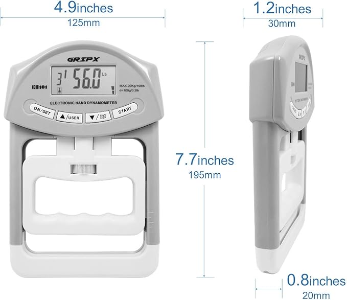 GRIPX Digital Hand Dynamometer Grip Strength Measurement Meter Auto Capturing Electronic Hand Grip Power 198Lbs / 90Kgs