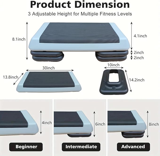 Adjustable Workout Aerobic Exercise Step Platform, Fitness & Exercise Step Platform with 2/4 Stackable Risers for Home Gym Cardio Training(Grey/Red)