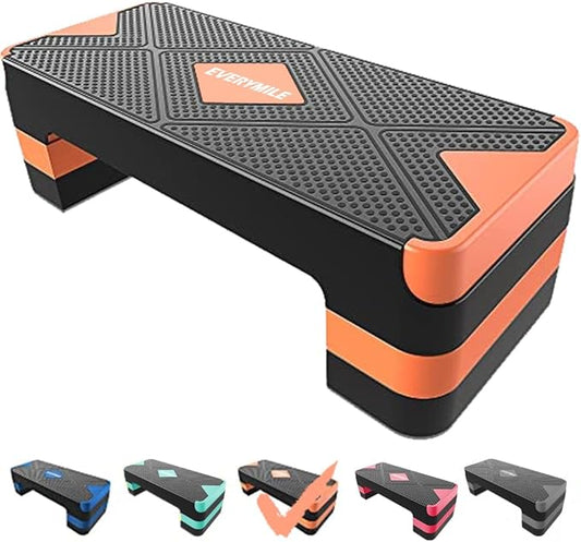 EVERYMILE Aerobic Exercise Step, Adjustable Aerobic Stepper for Exercise, Workout Step Platform, Step Up Box, 26.5" Step Deck with 4” 6” 8” Adjustable Height Risers, Women Home Gym Fitness