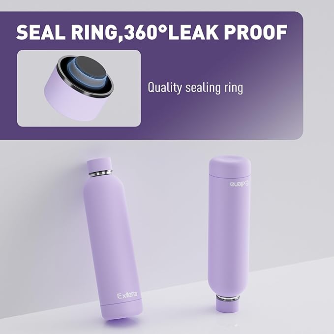 Slim Insulated Water Bottles for Travel 32oz with Clip, Double Wall Vacuum Stainless Steel Water Bottle Keeps Drinks Cold 24 Hrs/Hot 12 Hrs, 100% Leakproof, BPA Free(Purple)