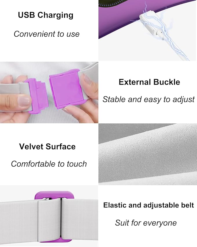 Electric Heating Pad,Portable Cordless Menstrual Pad with 4 Heat Levels and Massage Modes, Fast Large Belly Wrap Belt (Purple)