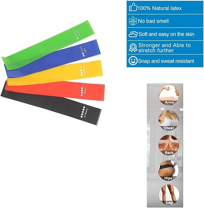 Cekaso Resistance Exercise Bands with 5 Resistance Levels for Strength Training and Physical Therapy, 5 vary