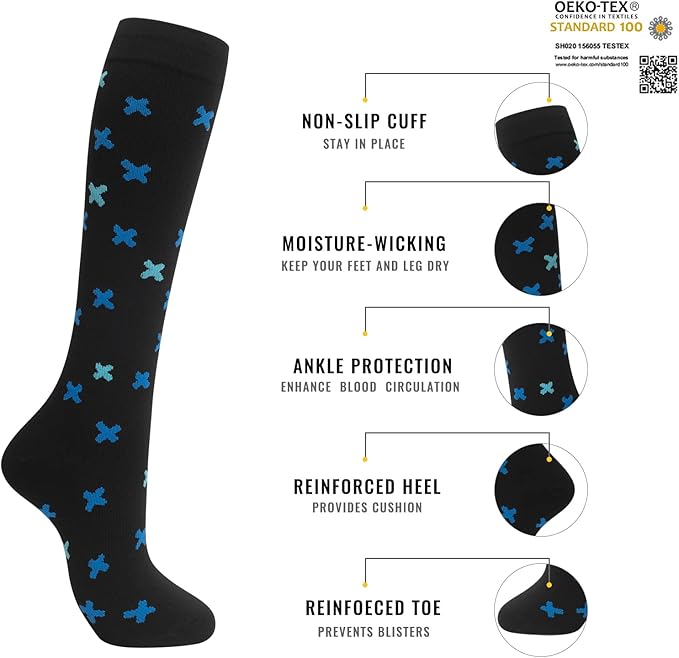 Compression Socks for Women Men Circulation Knee High 8 Pairs for Nurses, Running, Travel, Athletic