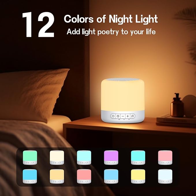 Easysleep White Noise Sound Machine with 30 Soothing Sounds 12 Night Light 32 Volume 3 Timers Portable Sleep Sound Machine for Office Travel Noise Canceling Lullaby & Rain Sound for Baby, Adults