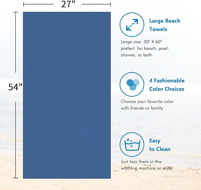 HOMEXCEL Bath Towels Pack of 2, (27 x 54 Inches) Microfiber Ultra Soft Highly Absorbent Bath Towel Set, Lightweight and Quick Drying Towels for Body, Sport, Yoga, SPA, Fitness, Blue