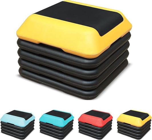 16"x16" Exercise Aerobic Step Platform with 4 Risers, Adjustable Height 4"-6"-8"-10"-12" Workout Stepper for Home Gym Fitness Strength & Training