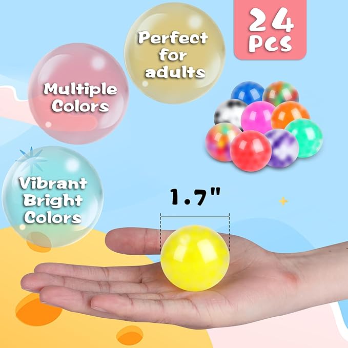 24Pack Stress Balls, Squishy Ball, Squishy Squeeze Balls Bulk Fidget for Adults, Stress Relief Balls, Party Favors, Birthday Gift, Goodie Bag Stuffers