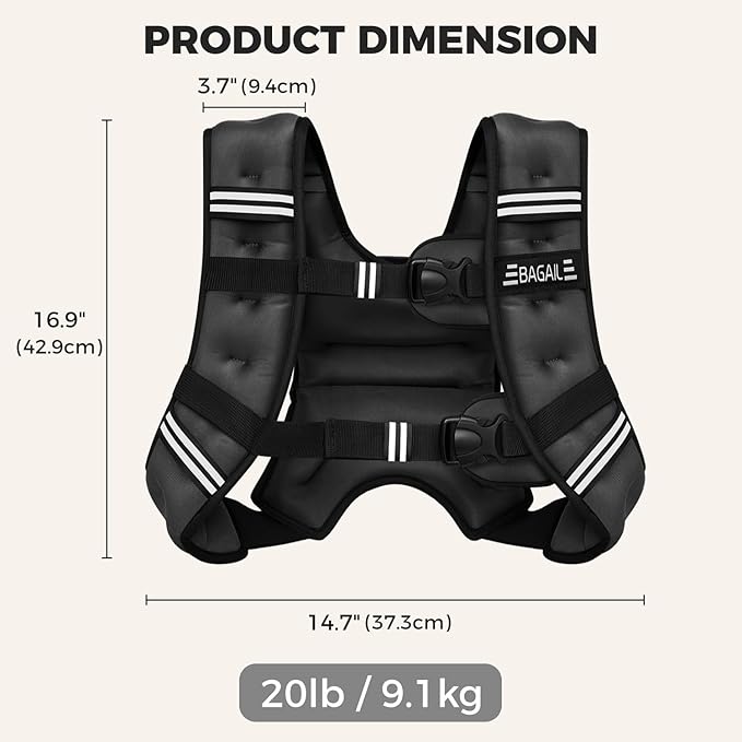 BAGAIL Weighted Vest, 5lbs/8lbs/10lbs/12lbs/15lbs/20lbs/25lbs/30lbs Weight Vest with Detachable Phone Pouch, Rucking Vest for Women, Men, Walking, Weight Loss, Training, Running