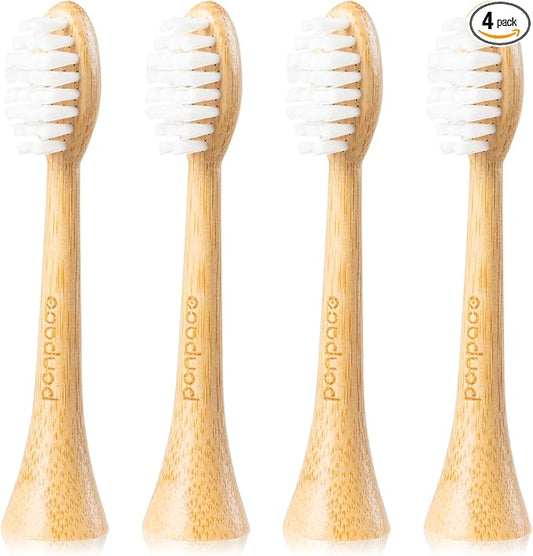 Bamboo Toothbrush Heads Compatible with Philips Sonicare, Extra Soft Castor-Oil Bristles for Sensitive Teeth, Eco-Friendly & Gentle Cleaning