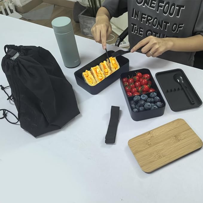 Bento Box Adult Lunch Box Set with Bamboo Lid, Compartments, Divider, Insulated Bag, Utensils, Bento Lunch Box, Microwavable - Japanese Style Lunchbox