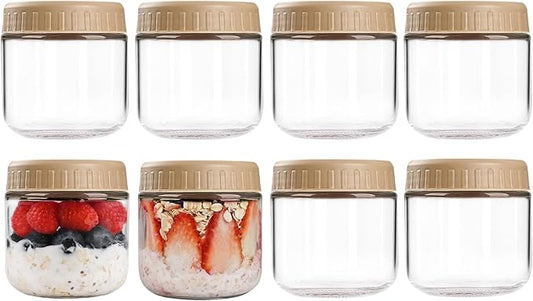 Overnight Oats Containers with Lids, 10oz Glass Jars with Lids 8 pcs, Taffy, Wide Mouth Mason jars for Salad, Yogurt, Snacks, Meal Prep
