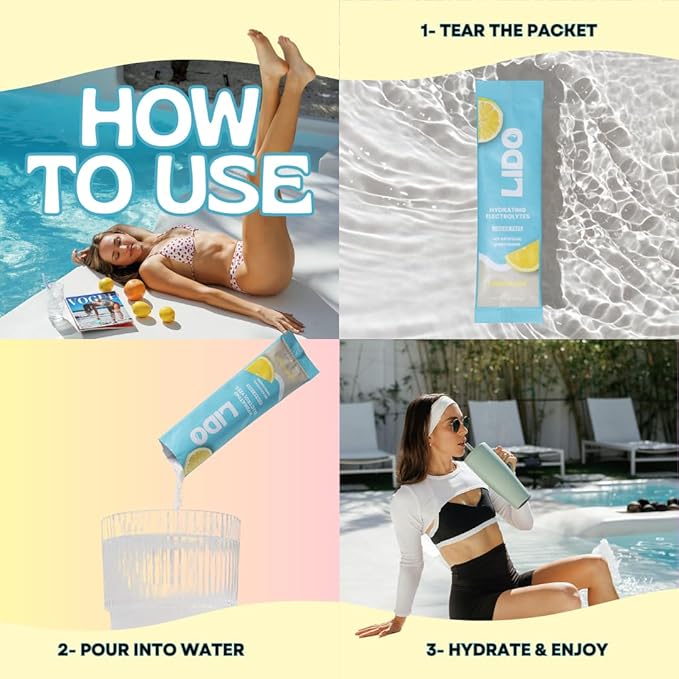 LIDO Lemonade Electrolyte Powder Packets — Clean, Zero-Sugar Hydration Drink Mix with Balanced Sodium for Fast Replenishment — Vegan, Paleo & Fasting Friendly — 28 Sticks