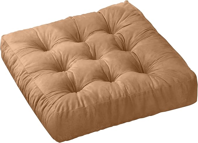NEST & LOOM Floor Cushions - Large Square Tufted Floor Pillow, Meditation Cushion, Floor Chair Pillow for Seating & Lounging - Soft & Supportive, Brown - 21.65" x 21.65"