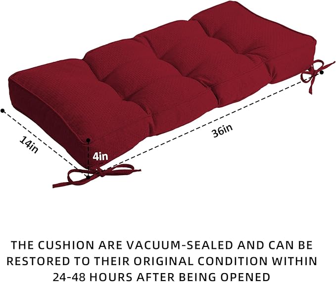 Detiblue Bench Cushion for Indoor Furniture，36x14x4Inch Tufted Bench Seat Cushion with Non-Slip, Comfortable and Durable for Shoe/Entryway/Storage with Cushion（CrossLinen Deep Red）