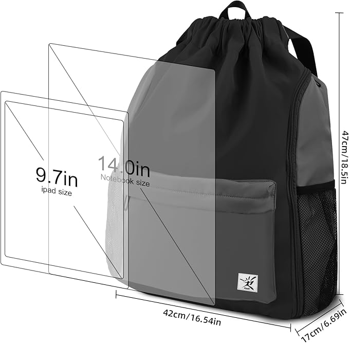 Drawstring Backpack with Mesh Pockets String Gym Bag Sackpack Sandproof Water Resistant Beach Backpack for Men Women