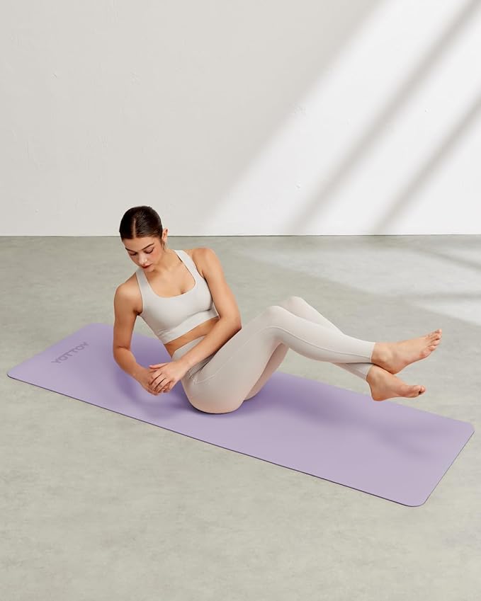 Yoga Mat,Non-Slip TPE Exercise Mat(1/4 Inch) for Pilates, Fitness & Barefoot Workouts, Home Gym Studio with Strap & Bag